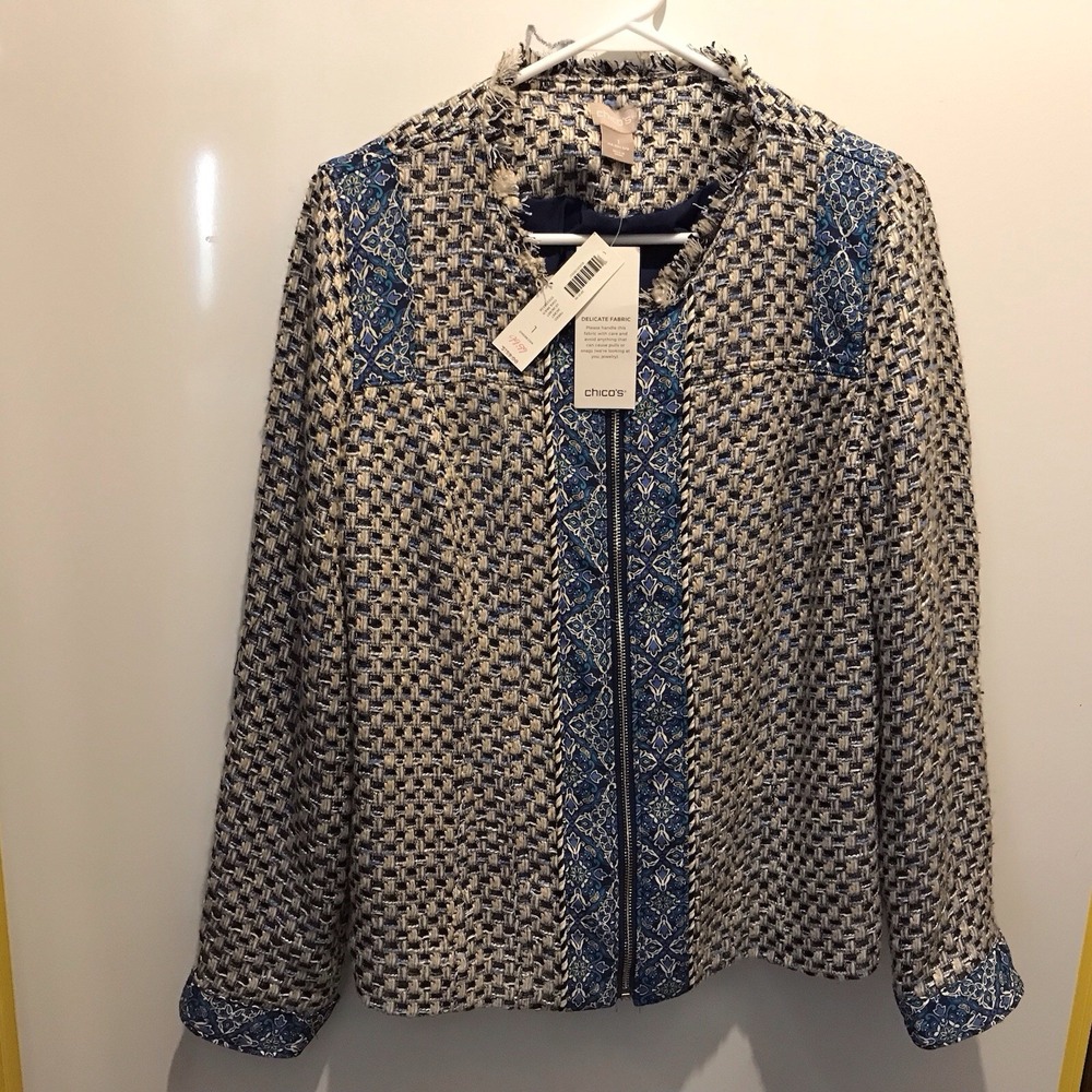 Chico's‎ Blazer With Inserts Size 8/10 Chest 40" X Length 24" NWT $159 Original